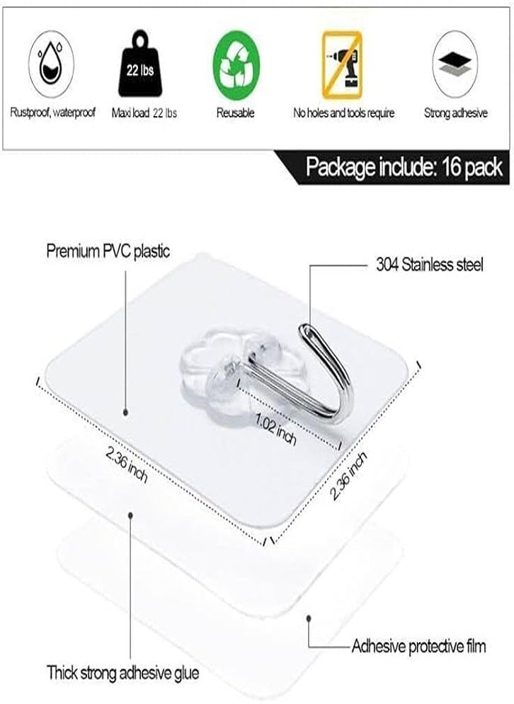 Adhesive Hooks for Hanging, 30 Pcs 22 lbs(Max) Stainless Steel Adhesive Wall Hooks Removable, Heavy Duty Self Adhesive Waterproof Oil Proof Hooks for Bathroom, Shower, Kitchen, Air Towels  - Image 2