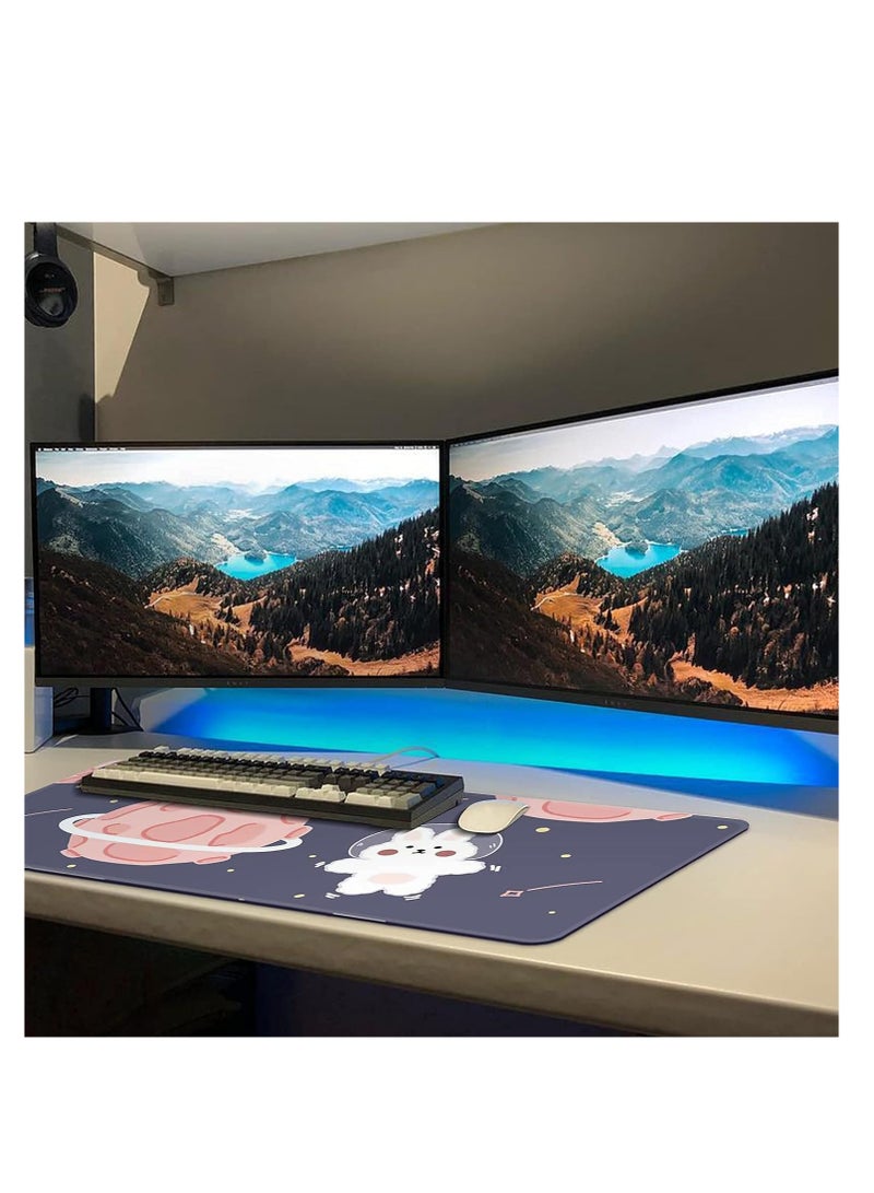 Mouse Pad, 32" x 12" Cartoons Lovely Keyboard Pad Extended Desk Mat Large with Non-Slip Rubber Base Durable Stitched Edges Waterproof Mat for Office Home Work Gamer - Image 5