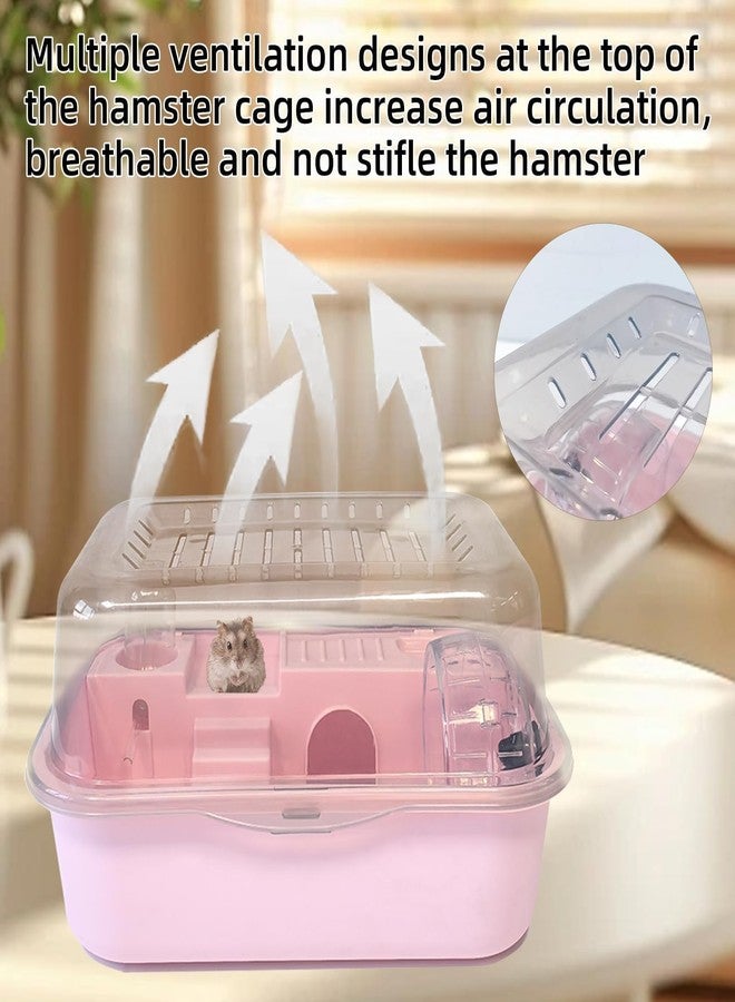 هامليدي قفص هامستر قزم بلاستيكي شفاف صغير محمول مع زجاجة ماء وعجلة تمارين وحوض استحمام ومجموعة ألعاب للهامستر القزم الصغير (وردي) - Image 4