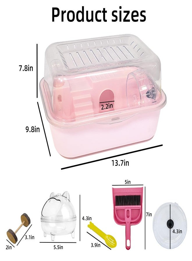 هامليدي قفص هامستر قزم بلاستيكي شفاف صغير محمول مع زجاجة ماء وعجلة تمارين وحوض استحمام ومجموعة ألعاب للهامستر القزم الصغير (وردي) - Image 2