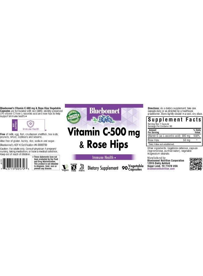 Bluebonnet Vitamin C 500 mg & Rose Hips Capsules for Immune Health - Image 2