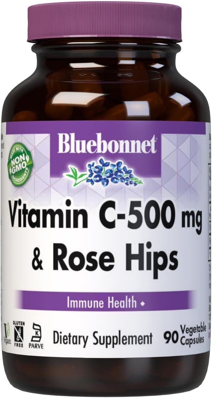 Bluebonnet Vitamin C 500 mg & Rose Hips Capsules for Immune Health - Image 1