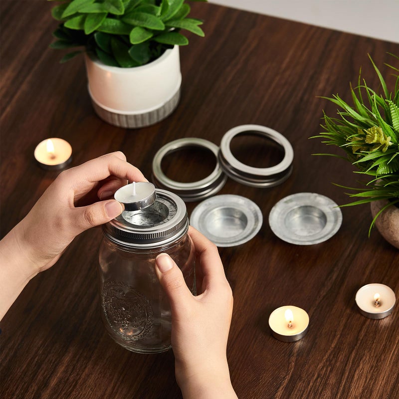 Otoolling 3 Sets Mason Jar Tea Light Candle Holder Lid Inserts Mason Jar Replacement Rings Farmhouse Decor for Home Party Wedding Rustic Regular Mouth Compatible with Tea Light Candles up to 1.5 Inch Diameter - Image 4