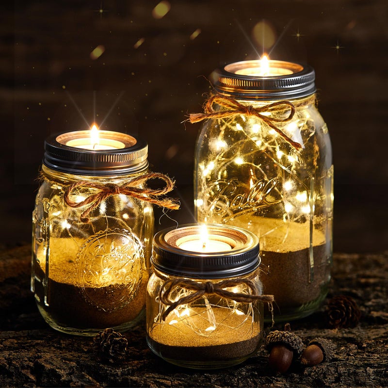 Otoolling 3 Sets Mason Jar Tea Light Candle Holder Lid Inserts Mason Jar Replacement Rings Farmhouse Decor for Home Party Wedding Rustic Regular Mouth Compatible with Tea Light Candles up to 1.5 Inch Diameter - Image 3