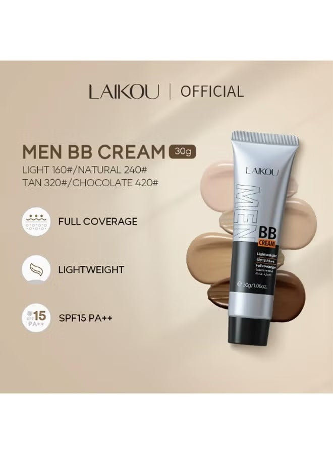 Laikou Men BB Cream SPF 15 PA++, Full-Coverage Foundation & Concealer, Mens Face Moisturizer Cream Evens Skin Tone, Oil Control and Cover Flaws, Natural Finish for All Skin Types (Natural 240) - Image 4