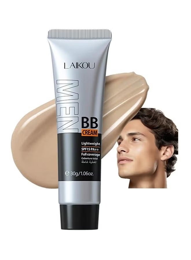 Laikou Men BB Cream SPF 15 PA++, Full-Coverage Foundation & Concealer, Mens Face Moisturizer Cream Evens Skin Tone, Oil Control and Cover Flaws, Natural Finish for All Skin Types (Natural 240) - Image 1