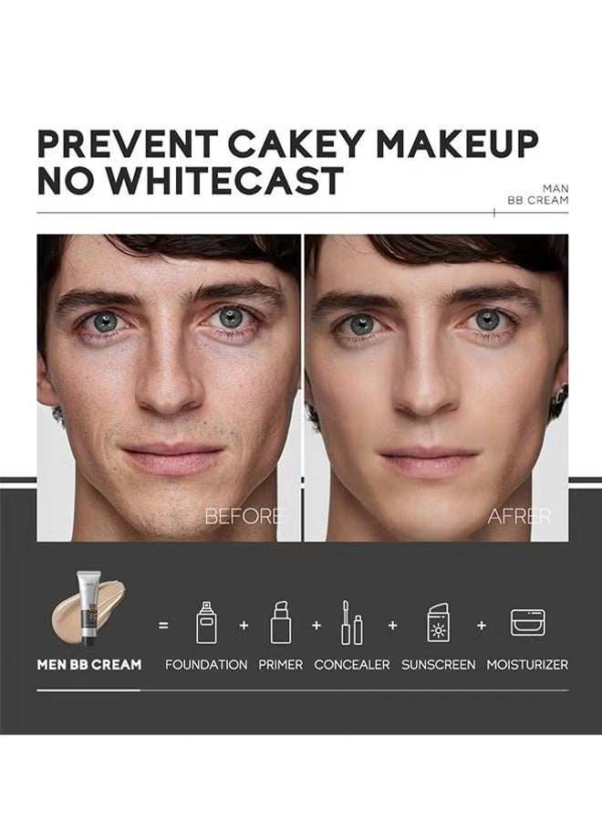 Laikou Men BB Cream SPF 15 PA++, Full-Coverage Foundation & Concealer, Mens Face Moisturizer Cream Evens Skin Tone, Oil Control and Cover Flaws, Natural Finish for All Skin Types (Natural 240) - Image 5