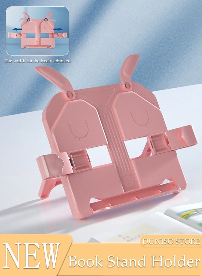 DUNISO Book Stand Holder for Kids Foldable Book Stand Multi Heights Angles Adjustable Foldable Book Rest with Book clip, Reading Free Hand Holder for TextBooks Magazines - Image 1