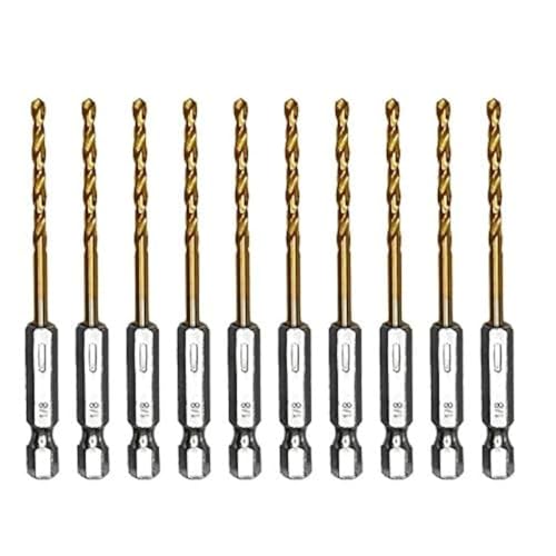 amoolo 1/8 Hex Shank Drill Bits, 10Pcs Titanium HSS Twist Impact Drill Bit Set for Metal, Steel, Wood, Plastic, Quick Change Design - Image 1