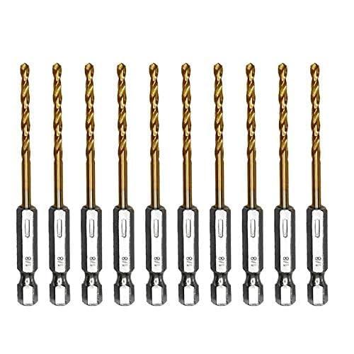 amoolo 1/8 Hex Shank Drill Bits, 10Pcs Titanium HSS Twist Impact Drill Bit Set for Metal, Steel, Wood, Plastic, Quick Change Design - Image 2