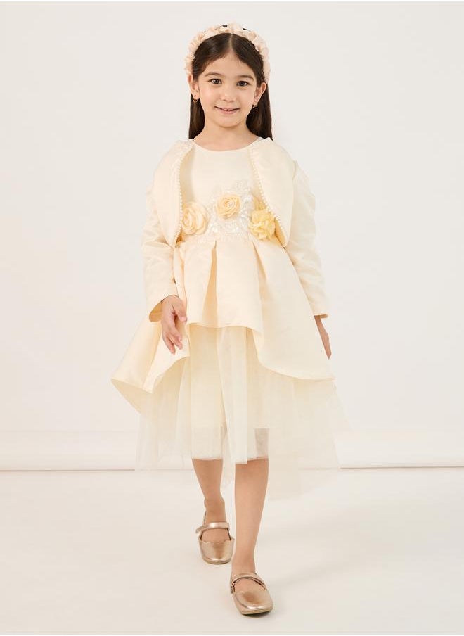 Styli Embellished Floral Corsage Waist Dress with Bolero  - Image 1