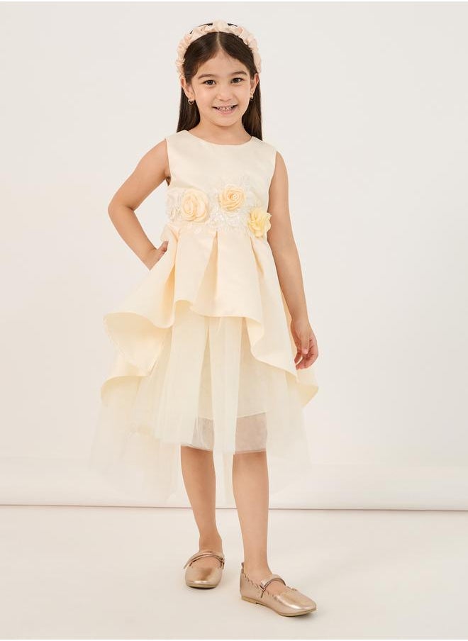 Styli Embellished Floral Corsage Waist Dress with Bolero  - Image 3