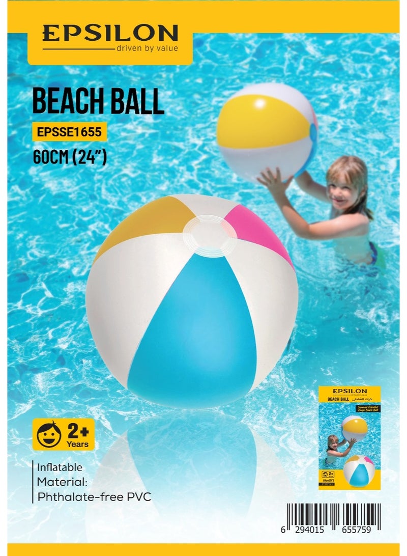 إبسلون كرة شاطئية إبسيلون - EPSSE1655 / 60 سم (24 بوصة)، قابلة للنفخ، متينة / مثالية للشاطئ، الحديقة، الحضانة، بجانب المسبح، للعب بالماء / متعددة الألوان - Image 1