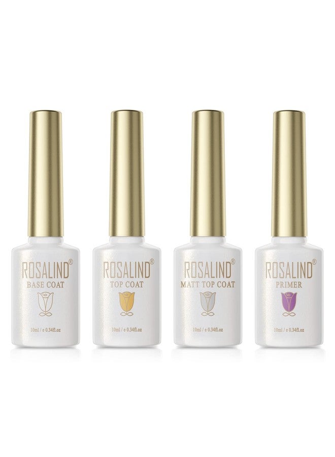 ROSALIND 4 PCS(10ML) Nail Primer Base Coat Top Coat Glossy Matte Top Coat Gel Nail Polish Quick Drying Durable DIY Nail Art Design Long Lasting Gift - Image 1