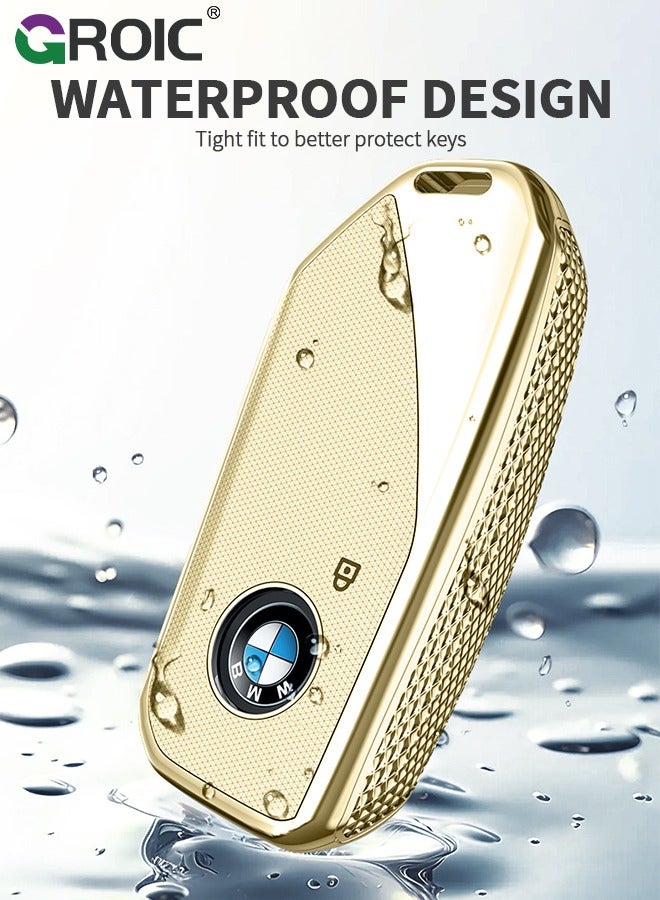 GROIC For BMW Key Fob Cover with Keychain, Car Key Shell Case for BMW 3 5 7 Series  X1 X3 X5 X7 IX XM U11735i 740Li 2023 2024, BMW Remote Smart Key PC Protector, Car Key Holder Key Cover (Yellow) - Image 4