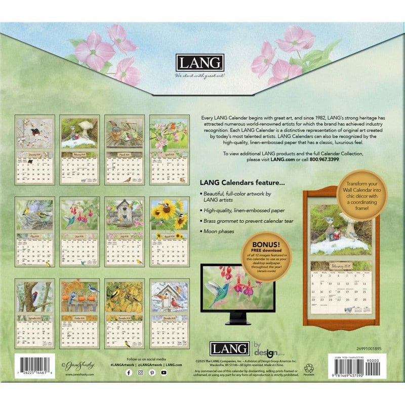 Lang Birds in the Garden 2026 Wall Calendar â€“ 12-Month Calendar with Stapled Binding, Linen-Embossed Backyard Bird & Garden Artwork by Jane Shasky, 13.4" Ã— 12" - Image 3