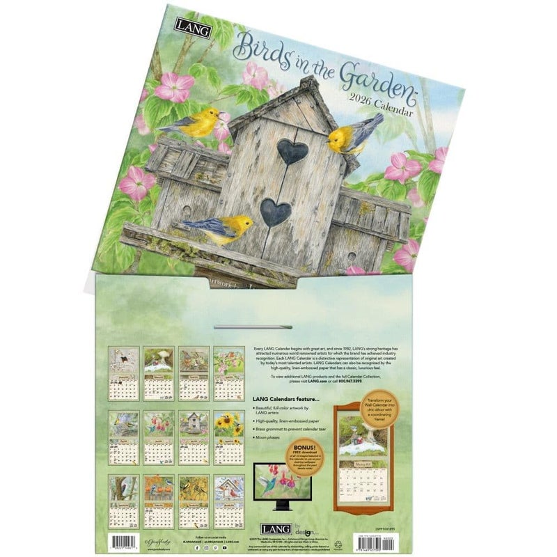 Lang Birds in the Garden 2026 Wall Calendar â€“ 12-Month Calendar with Stapled Binding, Linen-Embossed Backyard Bird & Garden Artwork by Jane Shasky, 13.4" Ã— 12" - Image 4