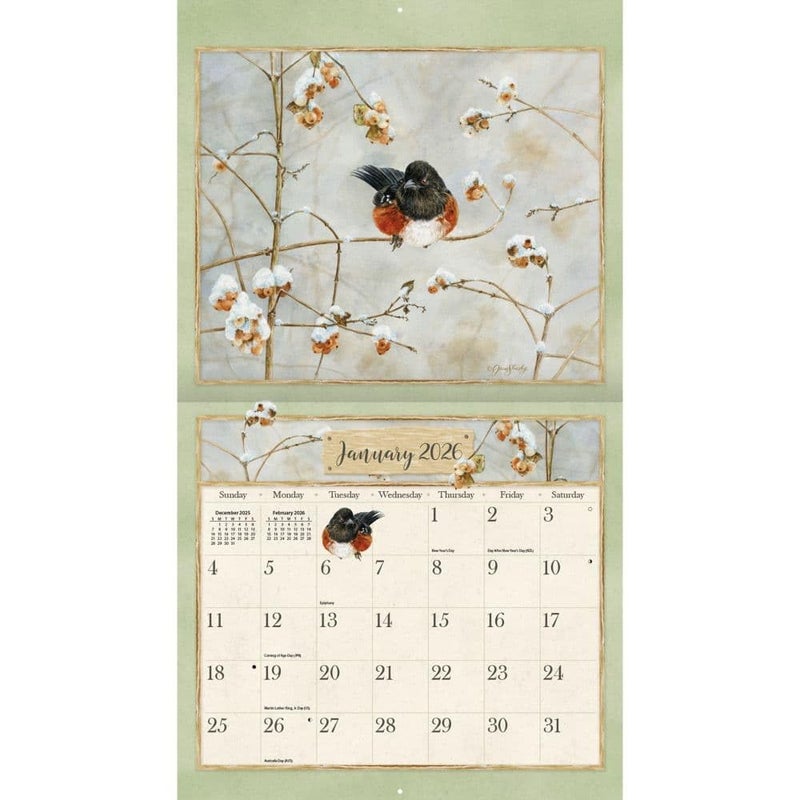 Lang Birds in the Garden 2026 Wall Calendar â€“ 12-Month Calendar with Stapled Binding, Linen-Embossed Backyard Bird & Garden Artwork by Jane Shasky, 13.4" Ã— 12" - Image 2