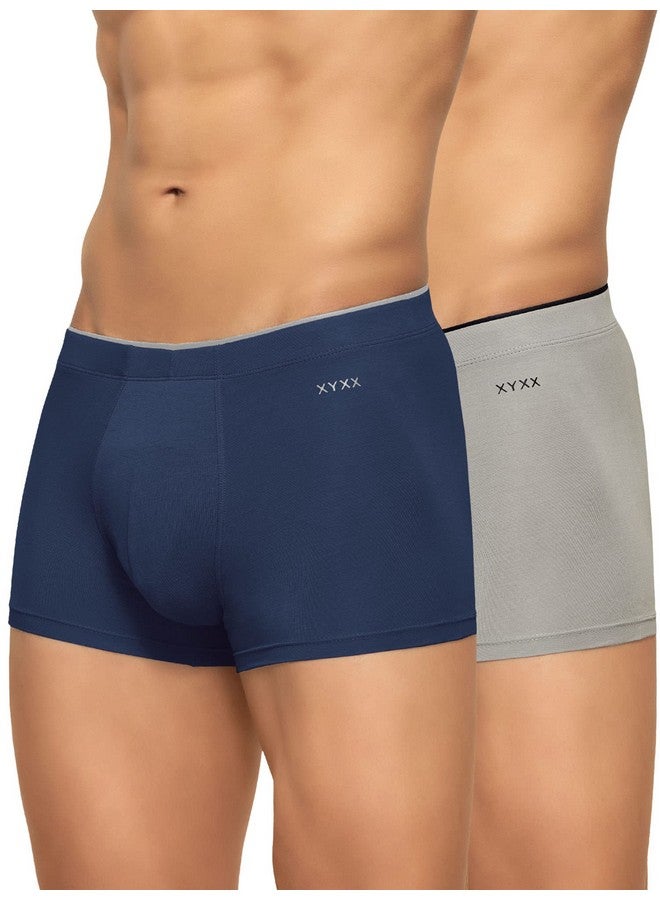 XYXX Men's Underwear Uno IntelliSoft Antimicrobial Micro Modal Trunk Pack of 2 (Dress Blue ; Heather Grey; XL) - Image 1
