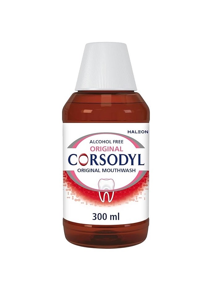 Corsodyl Alcohol Free Original Mouthwash Treat Gums Problems Bleeding Gums Irritated Gums Mouth Ulcers 300ml  - Image 1