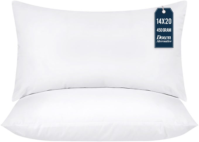 THROW PILLOWS PACK OF 2 WHITE 14 X 20 INCHES INDOOR DECORATIVE PILLOW INSERT FOR SOFA BED AND COUCH