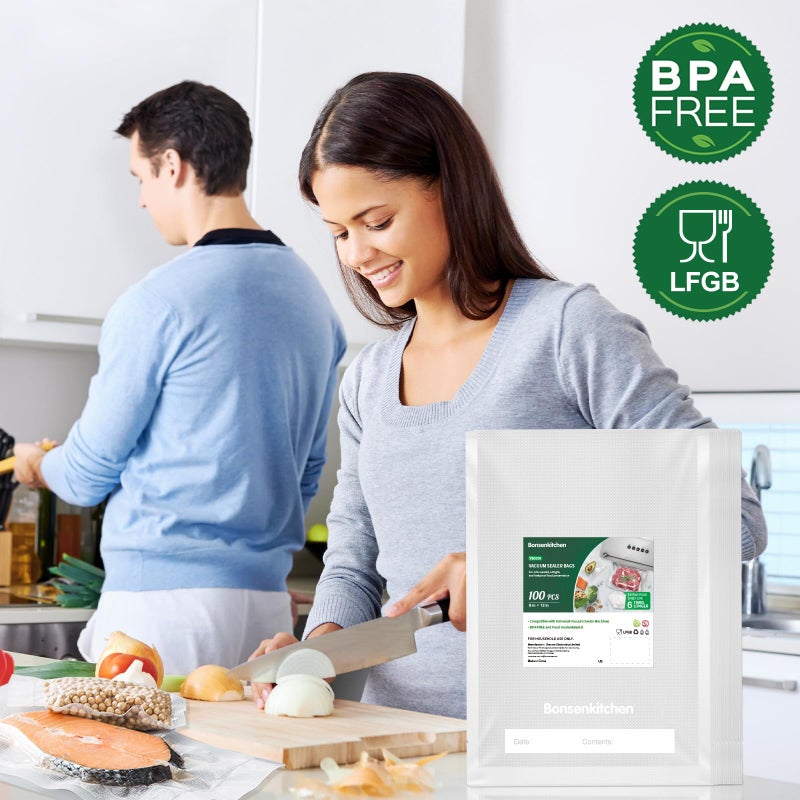 Bonsenkitchen Precut Vacuum Bags 100 Quart 8" x 12", BPA Free, Commercial Grade Textured Food Sealer Bag, Thick Embossed Bags for Storage and Sous Vide Cooking VB3205 - Image 2