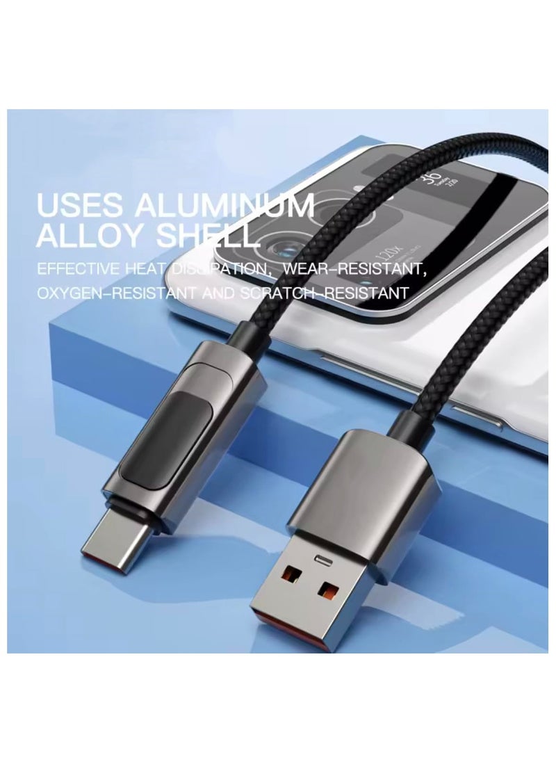 USB to USB Type-C - LED Display Fast Charger Cable Revolutionize Your Charging Experience: Dual Functionality, 3.3 ft., Real-Time Display, and Unmatched Durability, Data Nylon Braided Cable, Black