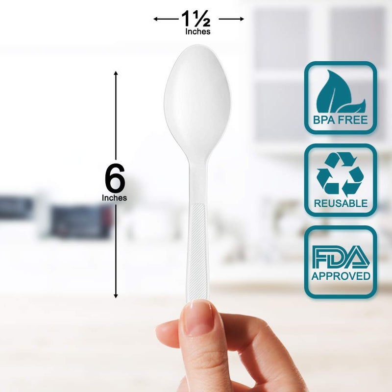 BluShine 400 pack Extra Heavyweight Disposable White Plastic Soup Spoons -Heavy Duty White Cutlery-Utensils  Parties  Dinners  Catering Services  Family Gatherings - Image 2
