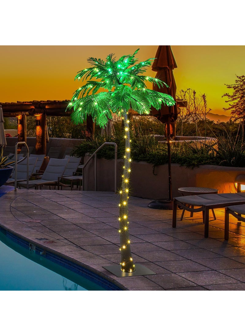 Lightshare LIGHTSHARE 7FT Lighted Palm Tree Green LED Artificial Tree for Patio Poolside Tropical Summer Dcor Indoor Outdoor Use  - Image 2