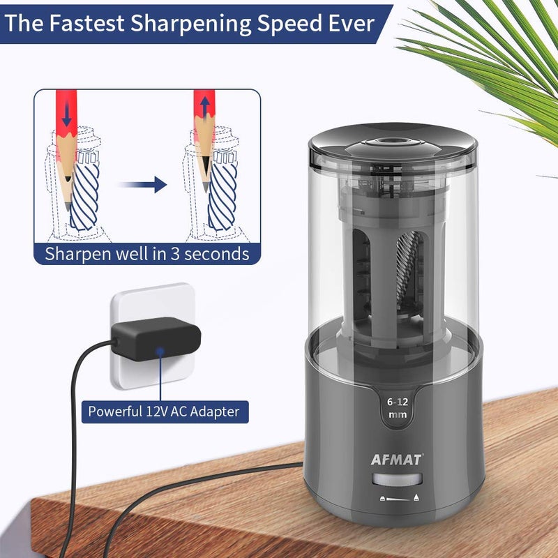 AFMAT Electric Pencil Sharpener, Heavy Duty Pencil Sharpeners for 6-12mm No.2/Colored Pencils, Auto Stop, Super Sharp & Fast, Electric Pencil Sharpener Plug in for Office, Home, PS91 - Image 3