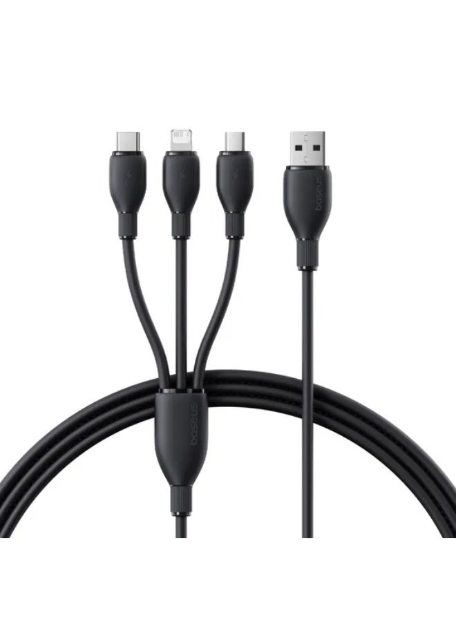 بيسوس Baseus Ultra-Fast Fast Charging Cable USB-A to M+L+C 3.5A 0.8m - Cosmic Black black - Image 1