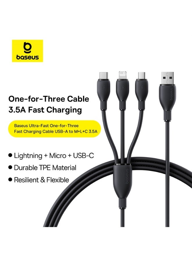 بيسوس Baseus Ultra-Fast Fast Charging Cable USB-A to M+L+C 3.5A 0.8m - Cosmic Black black - Image 5