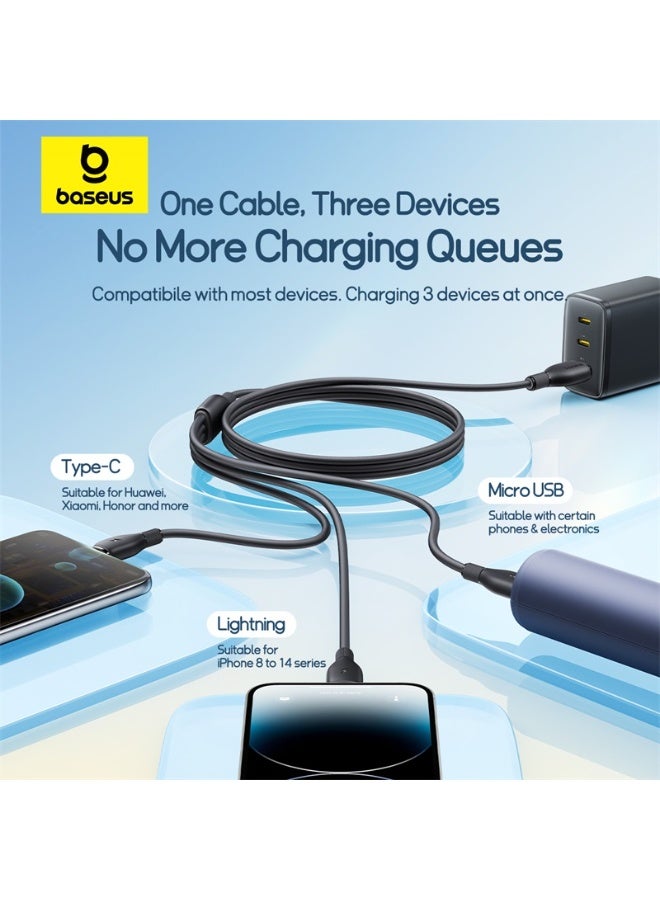 بيسوس Baseus Ultra-Fast Fast Charging Cable USB-A to M+L+C 3.5A 0.8m - Cosmic Black black - Image 4