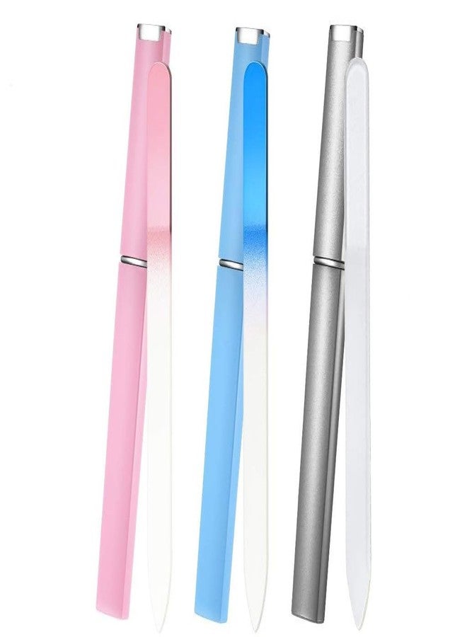 Aoshang 3 Pack Glass Nail File, Crystal Double Sided Etched Filing Surface Finger Nail Files for Professional Manicure/Pedicure Care with Case （Blue，Sliver，Pink） - Image 1