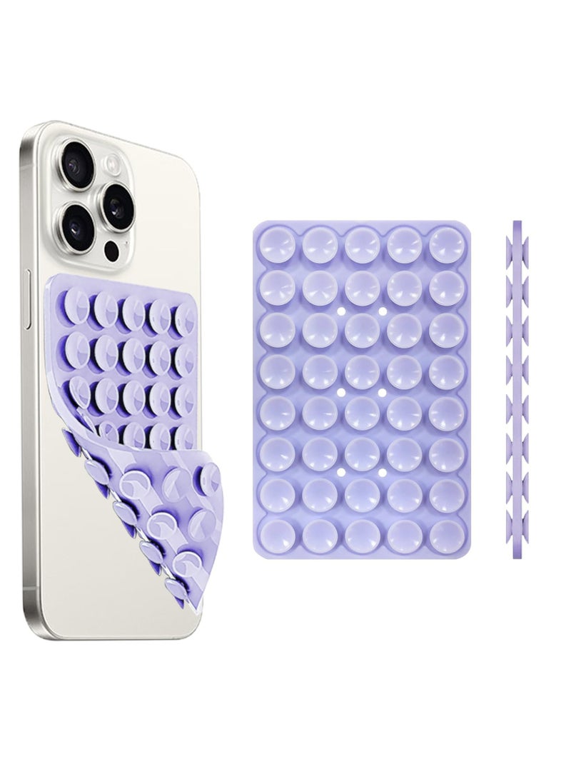 2-piece set of 40 silicone suction cup phone cases, double-sided installation, hands-free grip for phone accessories, suitable for selfies and videos, square double-sided silicone phone holder, suitable for iPhone and Android light purple - Image 1
