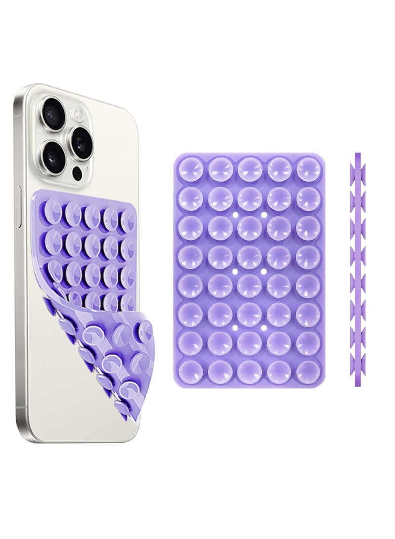 2-piece set of 40 silicone suction cup phone cases, double-sided installation, hands-free grip for phone accessories, suitable for selfies and videos, square double-sided silicone phone holder, suitable for iPhone and Android light purple - Image 2
