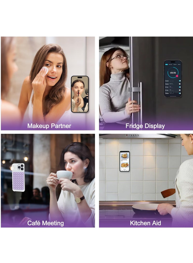 2-piece set of 40 silicone suction cup phone cases, double-sided installation, hands-free grip for phone accessories, suitable for selfies and videos, square double-sided silicone phone holder, suitable for iPhone and Android light purple - Image 4