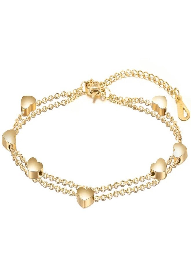 MEENAZ Bracelet for Women Girls Gold Bracelets for Women and Girls Western Stainless Steel Heart Charm Chain Bracelet Birthday Gifts For Women Valentine Gift for Girls anti tarnish adjustable stylish - Image 1