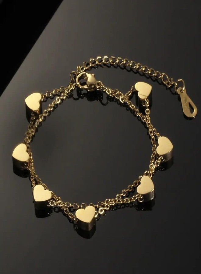 MEENAZ Bracelet for Women Girls Gold Bracelets for Women and Girls Western Stainless Steel Heart Charm Chain Bracelet Birthday Gifts For Women Valentine Gift for Girls anti tarnish adjustable stylish - Image 2