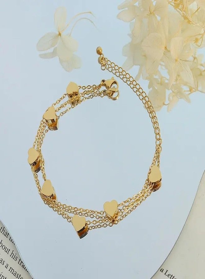 MEENAZ Bracelet for Women Girls Gold Bracelets for Women and Girls Western Stainless Steel Heart Charm Chain Bracelet Birthday Gifts For Women Valentine Gift for Girls anti tarnish adjustable stylish - Image 5