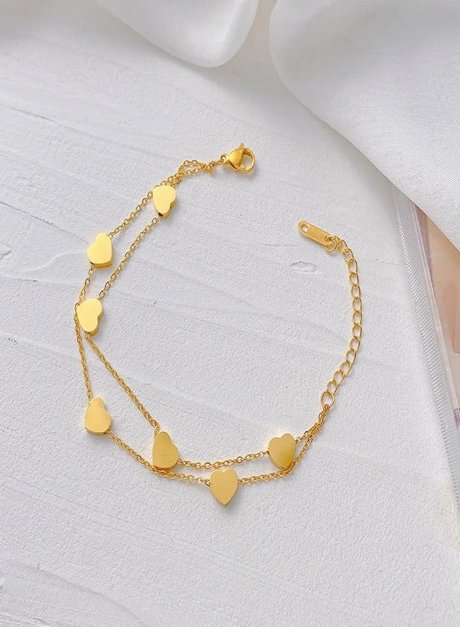 MEENAZ Bracelet for Women Girls Gold Bracelets for Women and Girls Western Stainless Steel Heart Charm Chain Bracelet Birthday Gifts For Women Valentine Gift for Girls anti tarnish adjustable stylish - Image 4