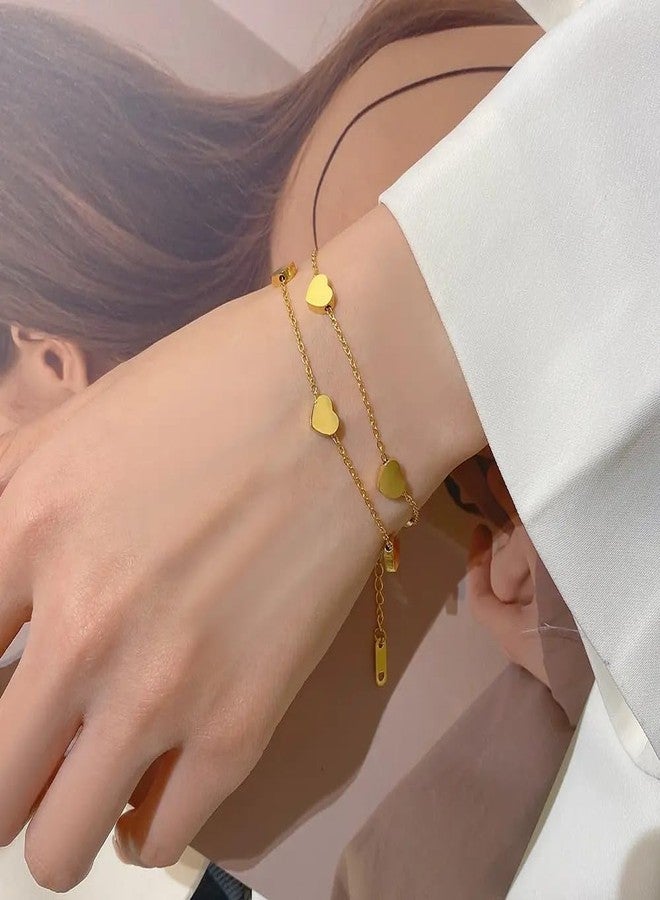 MEENAZ Bracelet for Women Girls Gold Bracelets for Women and Girls Western Stainless Steel Heart Charm Chain Bracelet Birthday Gifts For Women Valentine Gift for Girls anti tarnish adjustable stylish - Image 3