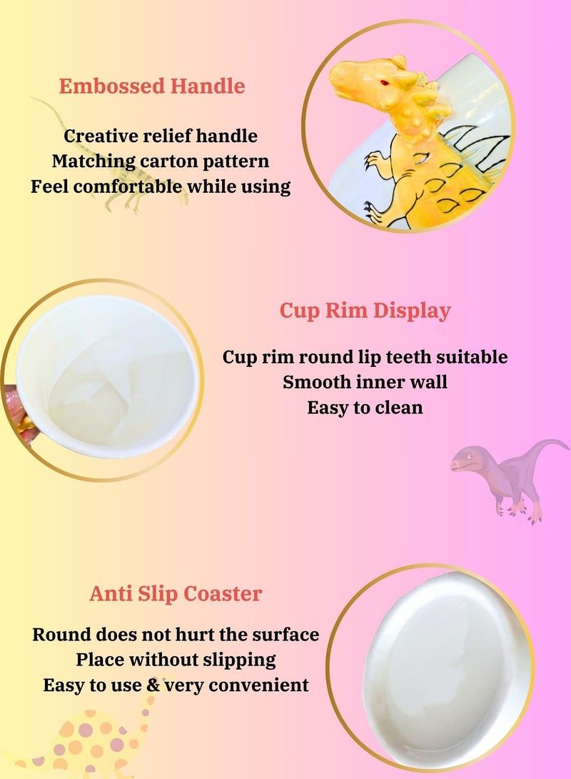 SOLARAE Animals 3D Ceramic Dinosaur Character Design Coffee Mugs, Tea Cups, Funny Creative Ceramic Drinkware Milk Cups, Large Capacity 400ml. (TRICERATOPS) - Image 3