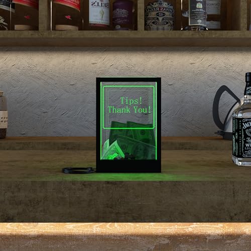 HEMYLU Tip Jar with 2 Sign Holders, LED Light & Lock for Bar & Party, Donation Box with Sign Holder ''Tips! Thank You!'', Suggestion Box with DIY Blank Sign Holder for Getting Cards, Voting & Ballots - Image 4