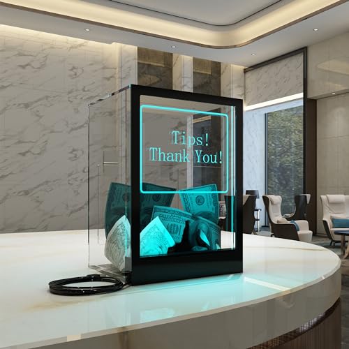 HEMYLU Tip Jar with 2 Sign Holders, LED Light & Lock for Bar & Party, Donation Box with Sign Holder ''Tips! Thank You!'', Suggestion Box with DIY Blank Sign Holder for Getting Cards, Voting & Ballots - Image 5