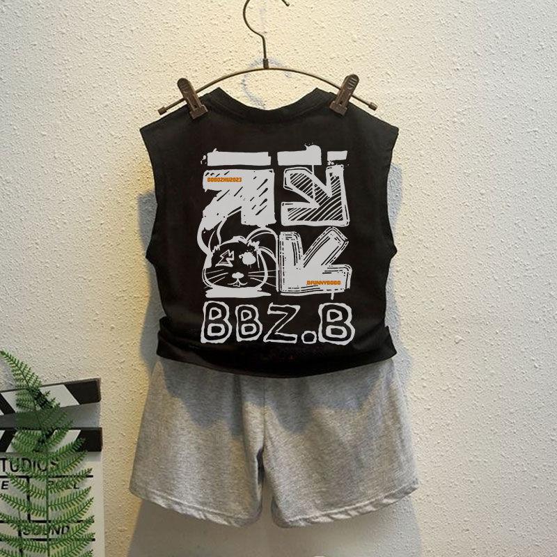 2025 Kidsren'S Clothing Boys Summer Suit Kidsren'S Vest Two-Piece Set Sleeveless T-Shirt Pure Cotton Loose Little Boy Summer - Image 5