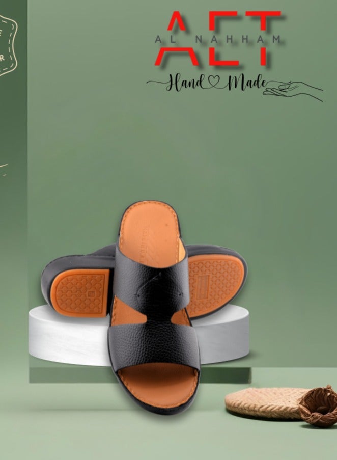 النهام نعال النهام للرجال | شبشب يومي | نعال رجالي عربي مفتوح من الجلد الطبيعي بالكامل | نعل داخلي بني | صنادل عربية خارجية | مريح وخفيف الوزن | نعال يدوية الصنع - Image 1