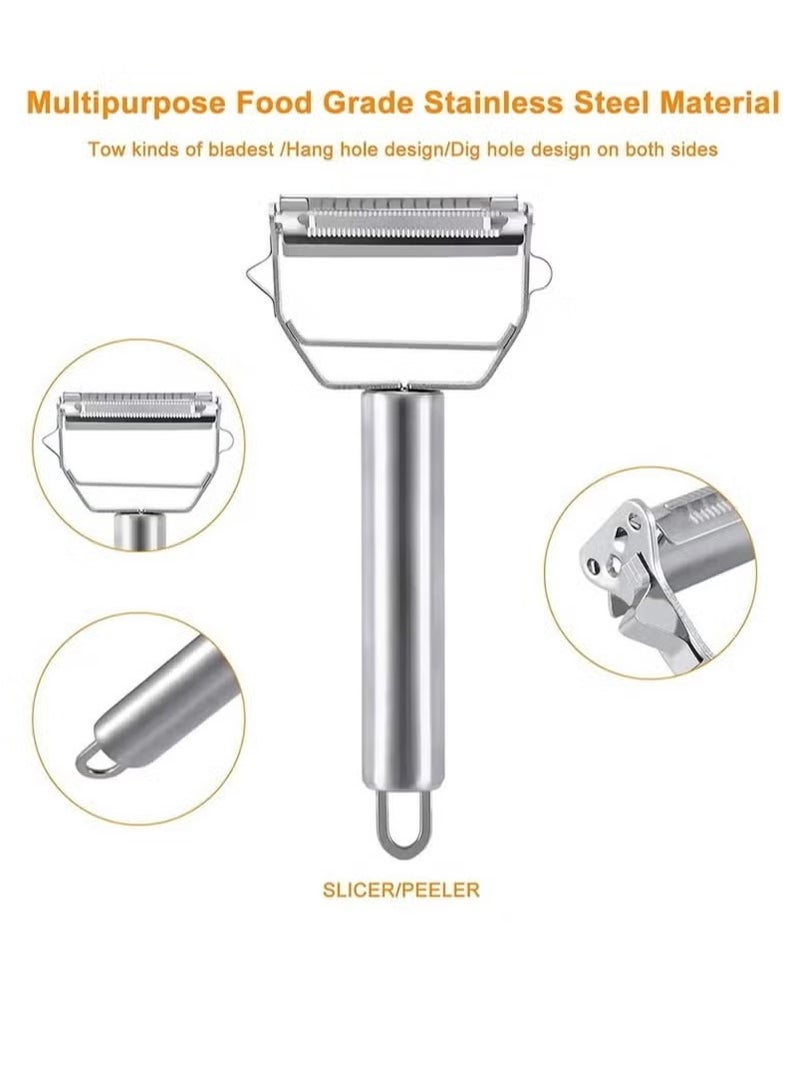 Peeler Stainless Steel Cutter Slicer for Carrot Potato Melon Gadget Vegetable Fruit Steel Peeler Double Sided Blade Multi-functional Vegetable Cutter and Fruit Slicer Dual Blade for Kitchen  - Image 4