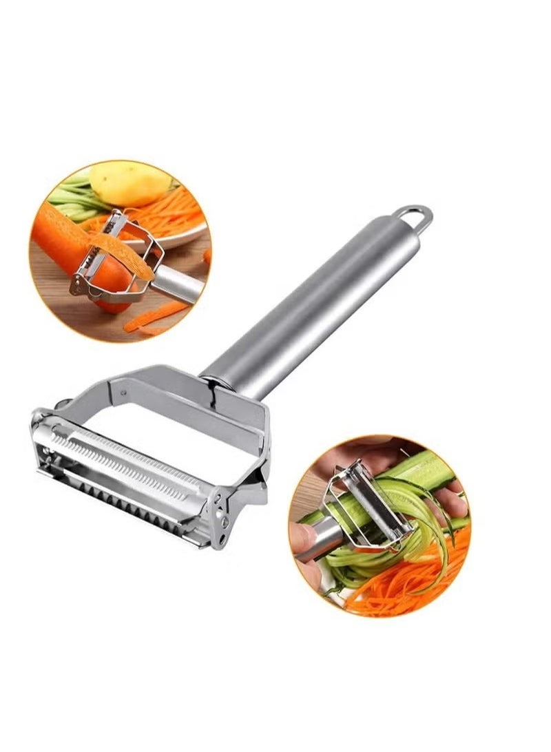 Peeler Stainless Steel Cutter Slicer for Carrot Potato Melon Gadget Vegetable Fruit Steel Peeler Double Sided Blade Multi-functional Vegetable Cutter and Fruit Slicer Dual Blade for Kitchen  - Image 2