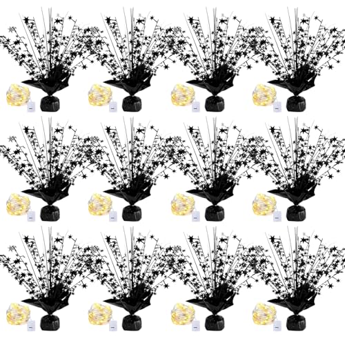 LAIAMER 12 Pack Metallic Foil Spray Centerpiece Star Table Decoration Burst Table Centerpieces for Birthday Graduation Wedding Anniversary Holiday Party Supplies Decor Black - Image 1